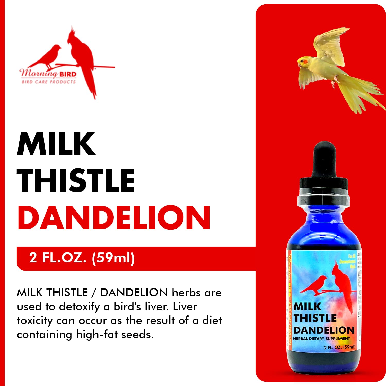 Morning Bird Milk Thistle & Dandelion Extract - Organic Bird Supplement for Optimal Health - Support Liver Heath & Promotes Deto